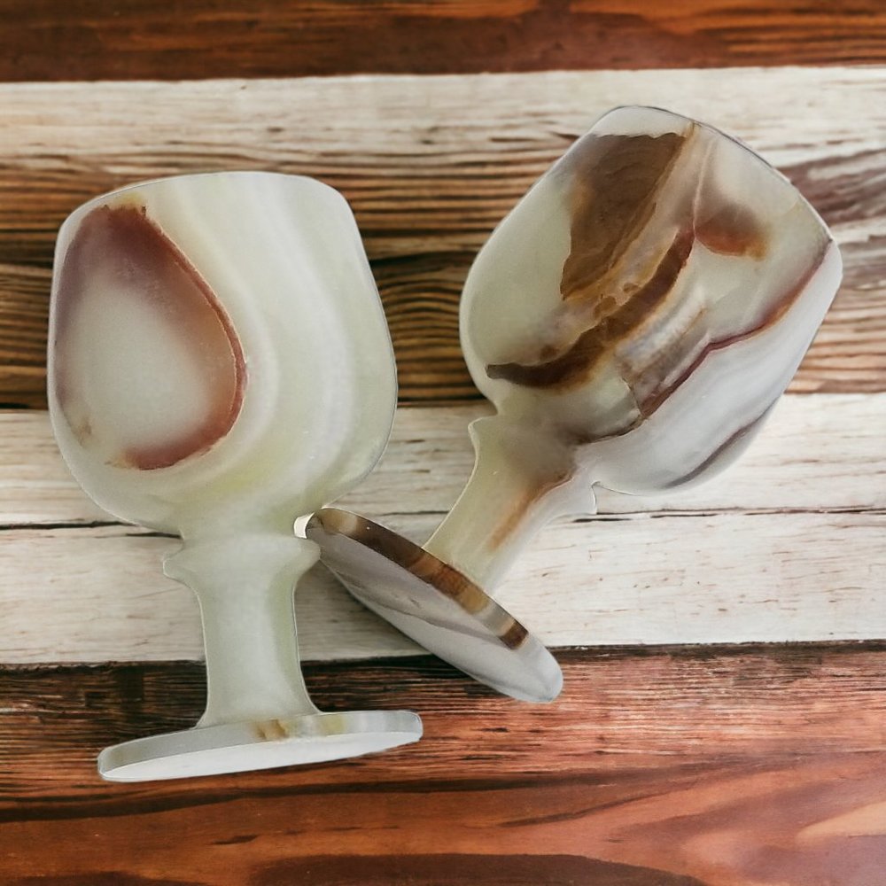 Vintage Onyx Marble Natural Stone Wine Glass Goblets- Set of Two - Picture 5 of 16